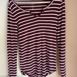 Apt. 9 Women's Burgundy Striped Long Sleeve Tee